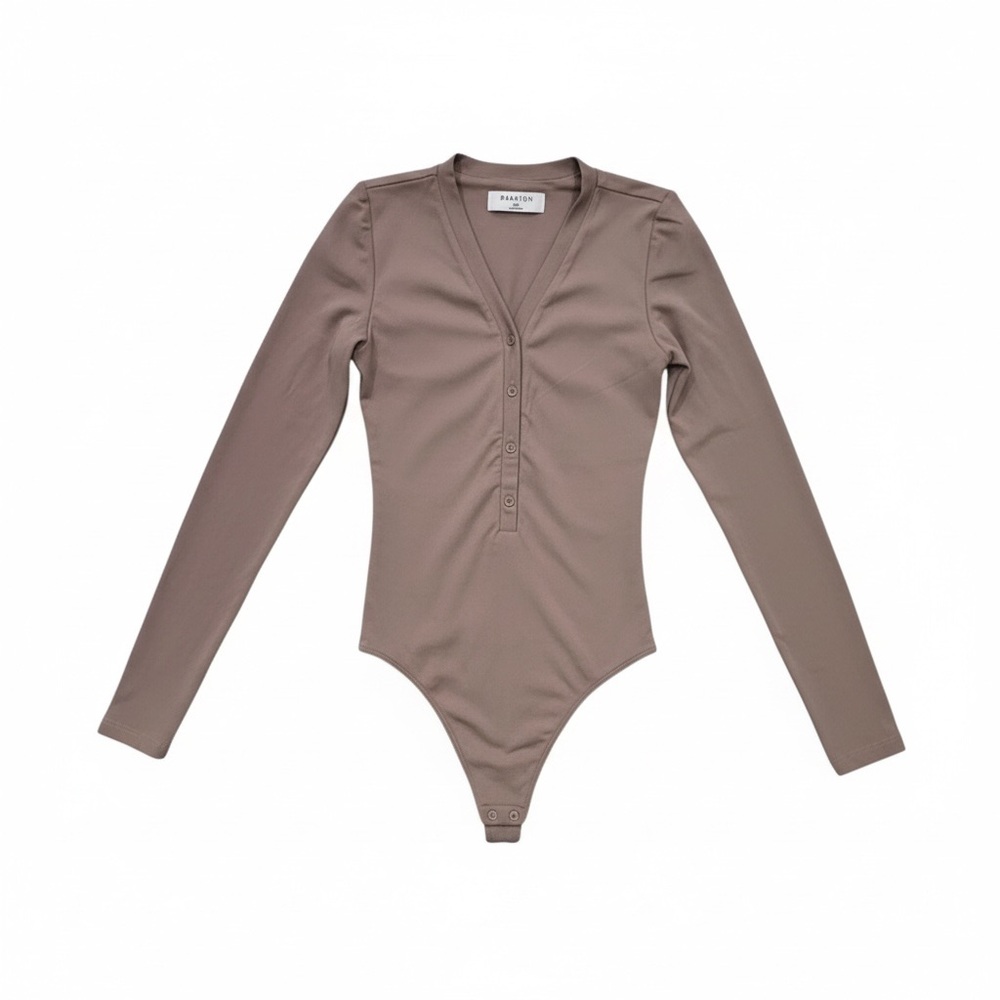 Babaton Contour by Aritzia V-Neck Henley Long Sleeve Bodysuit